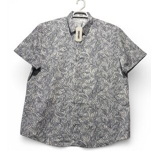 COOFANDY Mens Short Sleeve Tropical Leaf Print Button Down Shirt Blue White NEW